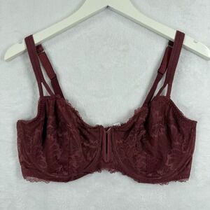 Auden Burgundy Floral Lace Unlined Balconette Underwire Bra 38DD 023126370
